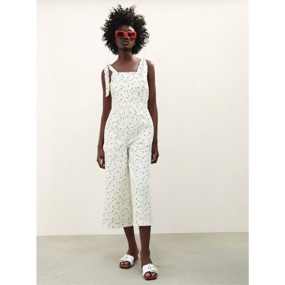 Zara Pants - zara floral printed culotte jumpsuit open back tie straps romper size medium